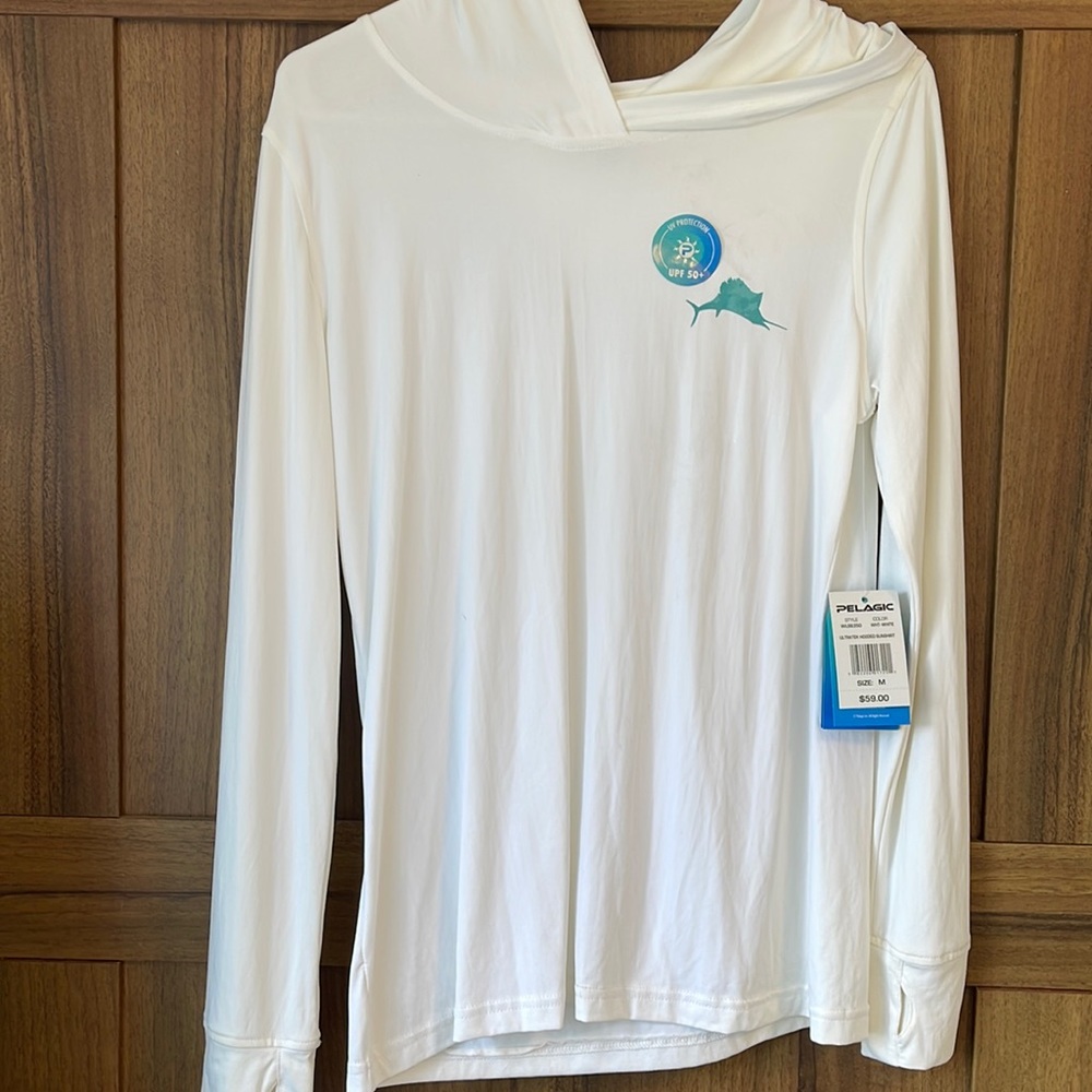 Pelagic ultra trek hooded uv protective sun shirt white womens size M